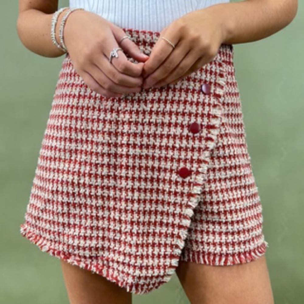 NWT Shinestar Burgandy and Cream Mini Skort - Picture 2 of 7